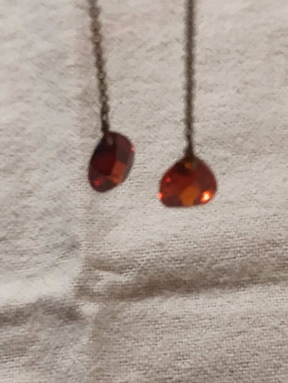 925 Silver Chain Drop Earrings with Garnet Teardrop Stones - Picture 4 of 5
